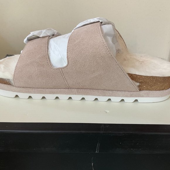 Blush Faux Fur-Lined Suede Slides from J/SLIDES - Picture 3 of 6